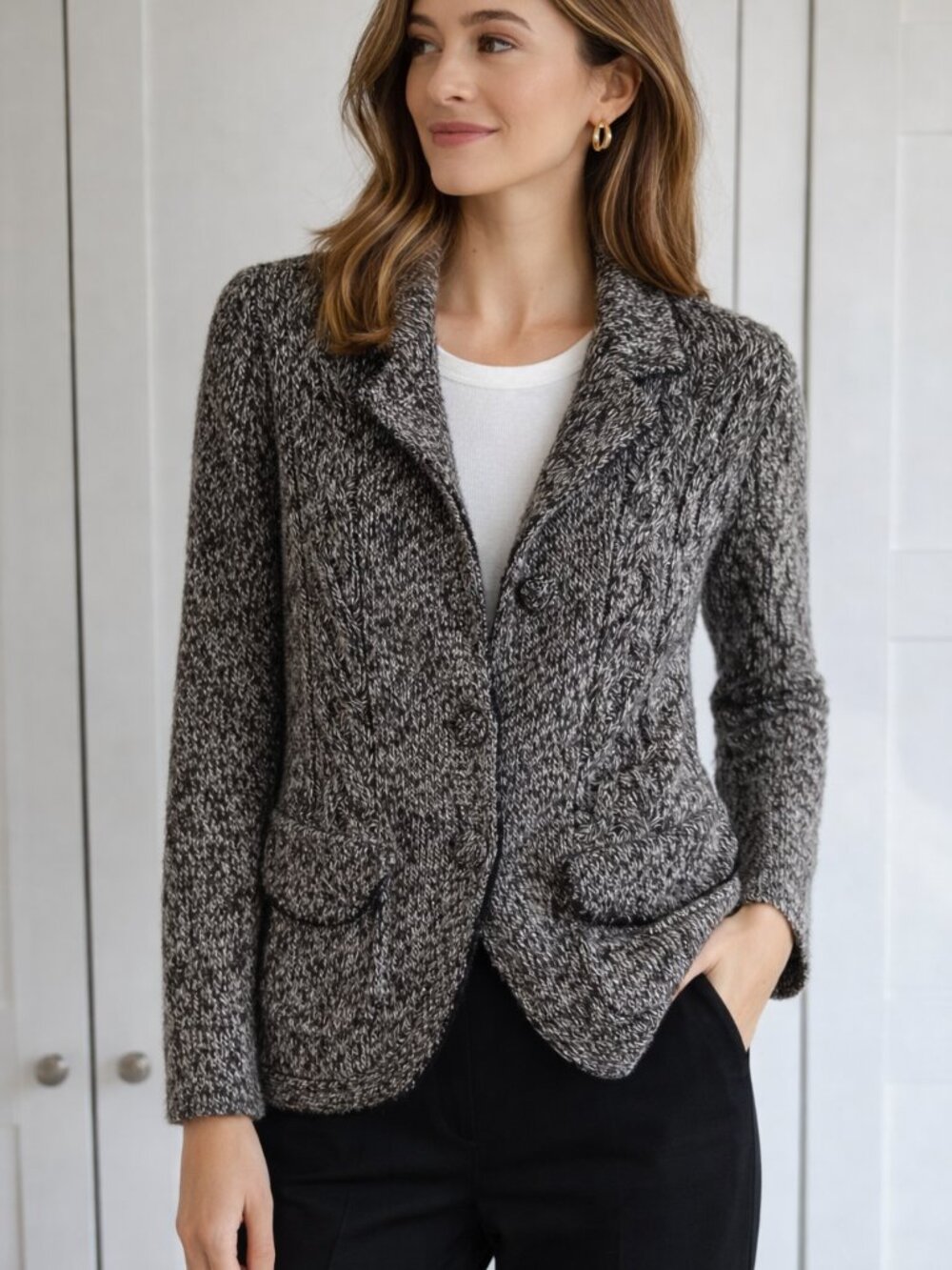 Not The Same Knit Blazer Jacket | Wool Blend | Size M | Textured Cable Knit